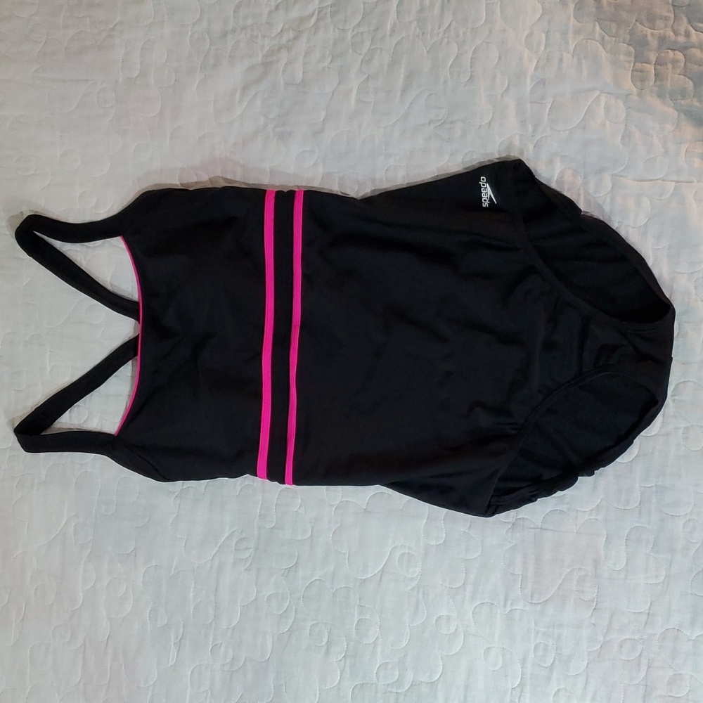 NWOT Speedo Women's One Piece Swimsuit in Black and Hot Pink, Size 16